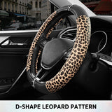 Darrahopens Auto Accessories > Auto Accessories Others > Automotive Decor Leopard Steering Wheel Cover for Women, Cute Anti-Slip Microfiber Leather, Fits D Shape Flat Bottom Steering Wheel 14.5-15 Inch - Black