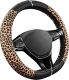 Leopard Steering Wheel Cover for Women, Cute Anti-Slip Microfiber Leather, Fits D Shape Flat Bottom Steering Wheel 14.5-15 Inch - Black