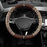 Leopard Steering Wheel Cover for Women, Cute Anti-Slip Microfiber Leather, Fits D Shape Flat Bottom Steering Wheel 14.5-15 Inch - Brown