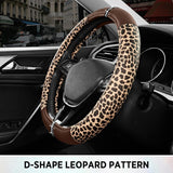 Darrahopens Auto Accessories > Auto Accessories Others > Automotive Decor Leopard Steering Wheel Cover for Women, Cute Anti-Slip Microfiber Leather, Fits D Shape Flat Bottom Steering Wheel 14.5-15 Inch - Brown