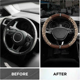 Leopard Steering Wheel Cover for Women, Cute Anti-Slip Microfiber Leather, Fits D Shape Flat Bottom Steering Wheel 14.5-15 Inch - Brown