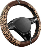 Leopard Steering Wheel Cover for Women, Cute Anti-Slip Microfiber Leather, Fits D Shape Flat Bottom Steering Wheel 14.5-15 Inch - Brown