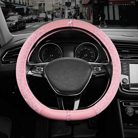 Leopard Steering Wheel Cover for Women, Cute Anti-Slip Microfiber Leather, Fits D Shape Flat Bottom Steering Wheel 14.5-15 Inch - Pink and Pink Leapoard