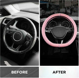 Leopard Steering Wheel Cover for Women, Cute Anti-Slip Microfiber Leather, Fits D Shape Flat Bottom Steering Wheel 14.5-15 Inch - Pink and Pink Leapoard