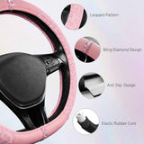 Leopard Steering Wheel Cover for Women, Cute Anti-Slip Microfiber Leather, Fits D Shape Flat Bottom Steering Wheel 14.5-15 Inch - Pink and Pink Leapoard