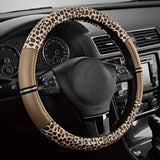 Leopard Steering Wheel Cover for Women, Cute Anti-Slip Microfiber Leather, Universal Fit 14.5-15 Inch Round Steering Wheel - Beige