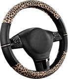 Leopard Steering Wheel Cover - Made with PVC Leather Cheetah Print - Anti-Slip, Universal Fit 14 1/2 inches to 15 inches - Black