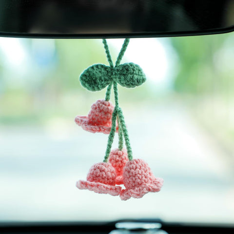 Darrahopens Auto Accessories > Auto Accessories Others > Automotive Decor Lily Flower Hand Knitted Car Mirror Suspension Accessories, Rearview Mirror Accessories Car Decoration for Men and Women（Pink）