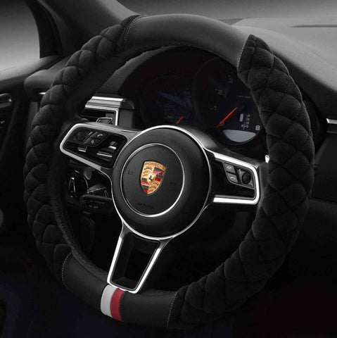 Luxury Fluffy Steering Wheel Cover for Men Women,Soft Warm Short Plush Steering Wheel Cover Black Fuzzy with Universal 14.5-15 Inch