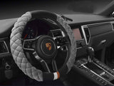 Luxury Fluffy Steering Wheel Cover for Men Women,Soft Warm Short Plush Steering Wheel Cover Gray Fuzzy with Universal 14.5-15 Inch