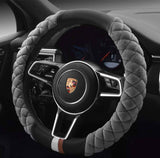 Luxury Fluffy Steering Wheel Cover for Men Women,Soft Warm Short Plush Steering Wheel Cover Gray Fuzzy with Universal 14.5-15 Inch