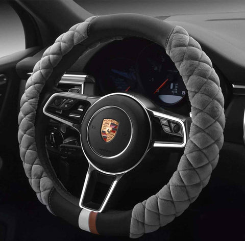 Luxury Fluffy Steering Wheel Cover for Men Women,Soft Warm Short Plush Steering Wheel Cover Gray Fuzzy with Universal 14.5-15 Inch