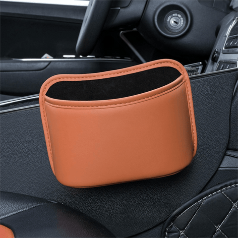 Darrahopens Auto Accessories > Auto Accessories Others > Automotive Decor Orange Waterproof Leather Car Hanging Storage Organizer with Back Clip 20 x 14.5CM – Mutifunctional Car Trash Bin Cup Holder Phone Storage Pocket for Seat Back, Door & Center Console