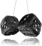 Pair 3” Black with White Dots Mirror Fuzzy Plush Dice, Black and White Soft Plush Car Decorative Hanging Ornament.