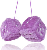 Pair 3” Purple with White Dots Mirror Fuzzy Plush Dice, Purple and White Soft Plush Car Decorative Hanging Ornament