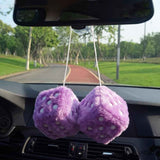 Pair 3” Purple with White Dots Mirror Fuzzy Plush Dice, Purple and White Soft Plush Car Decorative Hanging Ornament