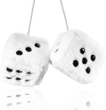 Pair 3” White with Black Dots Mirror Fuzzy Plush Dice, White and Black Soft Plush Car Decorative Hanging Ornament.