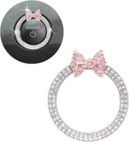 Pink Bow Car Accessories,Bow Tie Engine Start Button Ring,Bling Girly Silver Rhinestone Ring Start Stop Button Car Decor for Women,Ignition Ring Car Charm