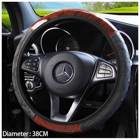 Darrahopens Auto Accessories > Auto Accessories Others > Automotive Decor PU Leather Car Steering Wheel Cover With Mahogany Pattern 38cm Anti Slip Grip