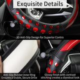 Darrahopens Auto Accessories > Auto Accessories Others > Automotive Decor PU Leather Car Steering Wheel Cover with Non-Slip Grip, Suitable for Both Men and Women, Universal Fits 14.5-15 Inch Cars, Trucks, SUVs (Red (Round), Medium (Standard) Size [14 1/2-15 Inches])