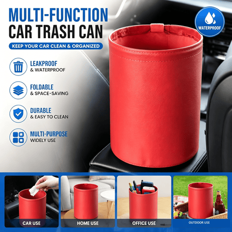 Darrahopens Auto Accessories > Auto Accessories Others > Automotive Decor Red Car Trash Can - Foldable Dual-Layer Waterproof Car Garbage Bin , Space-Saving, Easy Clean, Portable Storage for Vehicle Interior, Durable Faux Leather Material
