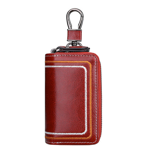 Darrahopens Auto Accessories > Auto Accessories Others > Automotive Decor Red Premium Genuine Leather Double Zipper Key Case - Car & House Key Organizer Pouch