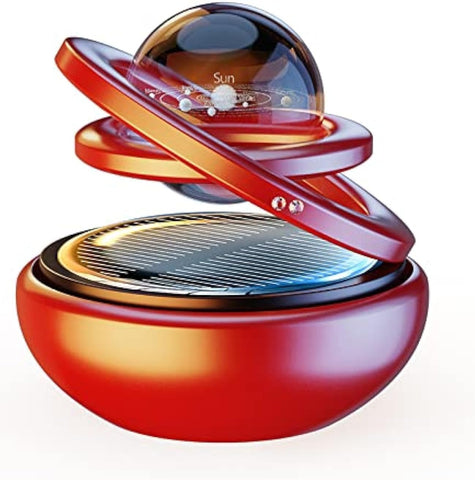 Darrahopens Auto Accessories > Auto Accessories Others > Automotive Decor Red Solar-Powered Rotating Car Air Freshener: Space-Themed Dashboard Decor with Ocean Scent & 16 Cologne Pads