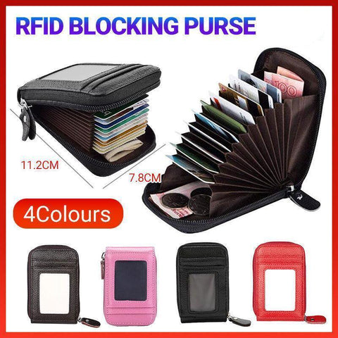 Darrahopens Auto Accessories > Auto Accessories Others > Automotive Decor Rfid Blocking Leather Wallet Anti-Theft Credit Card Holder Men Women Coin Purse - Red