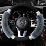 Rhinestone Fluffy Steering Wheel Cover - Comfortable Non-Slip Luxury Faux Wool, Universal Fit for 14.5" to 15" Steering Wheels