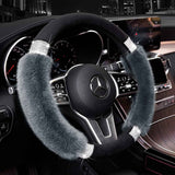 Rhinestone Fluffy Steering Wheel Cover - Comfortable Non-Slip Luxury Faux Wool, Universal Fit for 14.5" to 15" Steering Wheels
