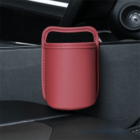 Darrahopens Auto Accessories > Auto Accessories Others > Automotive Decor Wine Red Waterproof Leather Car Hanging Storage Organizer with Back Clip 14.5 x 10.5CM – Mutifunctional Car Trash Bin Cup Holder Phone Storage Pocket for Seat Back, Door & Center Console