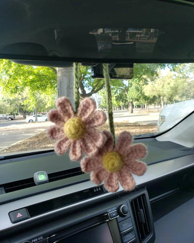 Darrahopens Auto Accessories > Auto Accessories Others > Automotive Decor Women's Crochet Daisies Car Accessories Cute Rearview Mirror Pendants Handmade Daisy Flower Gifts Crochet Lovers Car Decoration Car Interior Aesthetics (Pink)