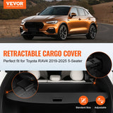 Darrahopens Auto Accessories > Auto Accessories Others > Automotive Gauges VEVOR Retractable Cargo Cover for Toyota, Upgraded Waterproof Trunk Cover Security Shield Shade for Toyota RAV4 2019-2025 5-Seater, UV Resistant Rear Trunk Cover, Aluminum Alloy & PVC Leather Texture