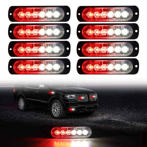 Darrahopens Auto Accessories > Auto Accessories Others > Automotive Lights LED Emergency Strobe Lights, 8x Red White 6 LED Strobe Warning Emergency Flashing Light Caution Construction Hazard Light Bar For Car Truck Van Off Road Vehicle Surface Mount