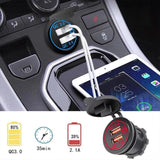 Darrahopens Auto Accessories > Auto Accessories Others > Automotive Parts 1× Dual USB Car Charger QC 3.0 Quick Charge 12V-24V Power Outlet - Blue