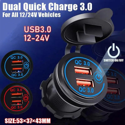 Darrahopens Auto Accessories > Auto Accessories Others > Automotive Parts 1× Dual USB Car Charger QC 3.0 Quick Charge 12V-24V Power Outlet - Blue