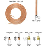 Darrahopens Auto Accessories > Auto Accessories Others > Automotive Parts 7.6M Brake Copper Hose, Brake Pipe Tube, Od 4.76Mm, Id 3.3Mm With 16 Nuts