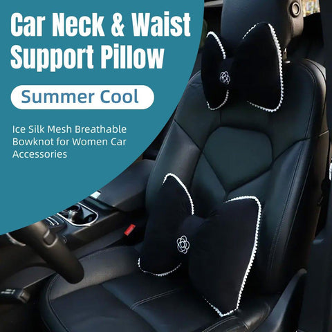 Darrahopens Auto Accessories > Auto Accessories Others > Automotive Parts Black Bowknot Neck Pillow Plush Bow Tie Soft Plush Car Headrest Waist Support - Waist