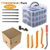 Boxed 710Pcs Heavy Duty Car Retainer Clips Kit with 4Pcs Fastener Removal Tools, 5Pcs Reusable Cable Ties and Metal Pliers  – 16 Most Popular Sizes Push Pin Rivets Assortment for Automotive Bumper Fender Side Skirt