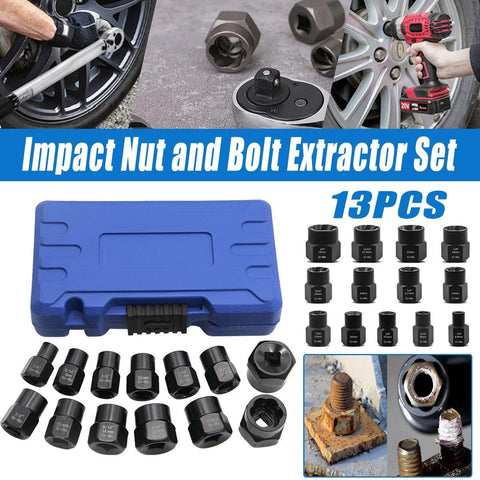 Darrahopens Auto Accessories > Auto Accessories Others > Automotive Repair & Speciality Tools 13 Piece Impact Bolt Nut Remover Set Extractor Socket Tool for Stripped Nuts Bolt