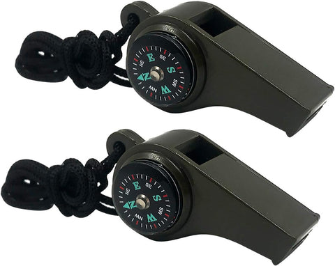 Darrahopens Auto Accessories > Auto Accessories Others > Automotive Repair & Speciality Tools 3-in-1 Emergency Whistle with Compass & Thermometer - Set of 2 - Includes Lanyard - Safety Whistle for Outdoor, Hiking & Camping - Green