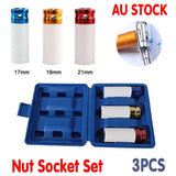 Darrahopens Auto Accessories > Auto Accessories Others > Automotive Repair & Speciality Tools 3PCS Deep Impact Nut Socket Set 17mm 19mm 21mm for Alloy Wheels