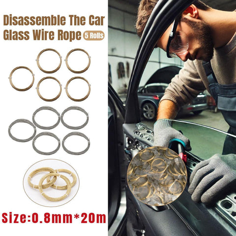 Darrahopens Auto Accessories > Auto Accessories Others > Automotive Repair & Speciality Tools 5 Rolls Automotive Glass Removal Tools Steel Wire Rope Disassembling Kit - Silver