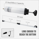 Darrahopens Auto Accessories > Auto Accessories Others > Automotive Repair & Speciality Tools 500cc Manual Fluid Extractor Pump – Leak-Free Oil Changer with Dual Rubber Rings, 16-Inch Carbon Steel Shaft, and Two 8-Inch Hoses – Ideal for Brake, Transmission, and Coolant Fluids – Durable Auto Maintenance Tool (Black)