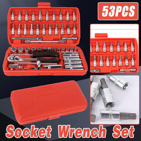 Darrahopens Auto Accessories > Auto Accessories Others > Automotive Repair & Speciality Tools 53PCS Metric Deep Socket Set 1/4" Drive Wrench with Flexible Extension Bar Tools