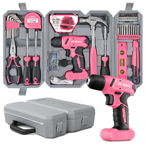 Darrahopens Auto Accessories > Auto Accessories Others > Automotive Repair & Speciality Tools 58 Piece Home Tool Set with 8V Cordless Drill Driver Kit Rechargeable Electric Screwdriver for DIY Repairs and Maintenance