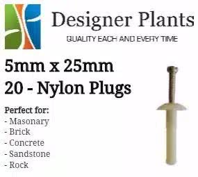 Darrahopens Auto Accessories > Auto Accessories Others > Automotive Repair & Speciality Tools 5mm x 25mm Nylon Plug (Masonry Surfaces) - 20 Pieces