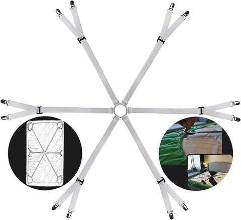 Darrahopens Auto Accessories > Auto Accessories Others > Automotive Repair & Speciality Tools 6-Way White Adjustable Bed Sheet Holder Straps, Fit Twin/Full/Queen/King