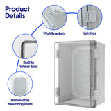 Darrahopens Auto Accessories > Auto Accessories Others > Automotive Repair & Speciality Tools Electrical ABS Junction Box IP66 Waterproof Electrical Enclosure with Clear Hinged Cover and Mounting Plate for Electrical Project 30x20x17cm