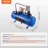 Darrahopens Auto Accessories > Auto Accessories Others > Automotive Repair & Speciality Tools VEVOR 12V Air Compressor with Tank 1.6 Gallon/6 L, Train Horn Air Compressor, 120 psi Working Pressure Onboard Air Compressor System for Train Air Horns, Inflating Tires, Air Mattresses